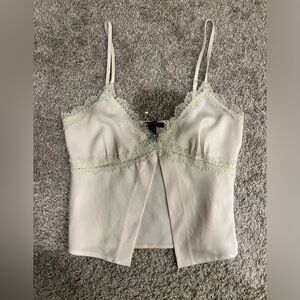 light green lace open crop top